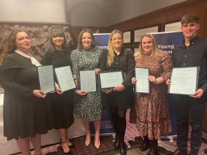 Sinead Henry and Fiona Cullen with the other NI delegates at The Young Scotland and Northern Ireland Programme 2023