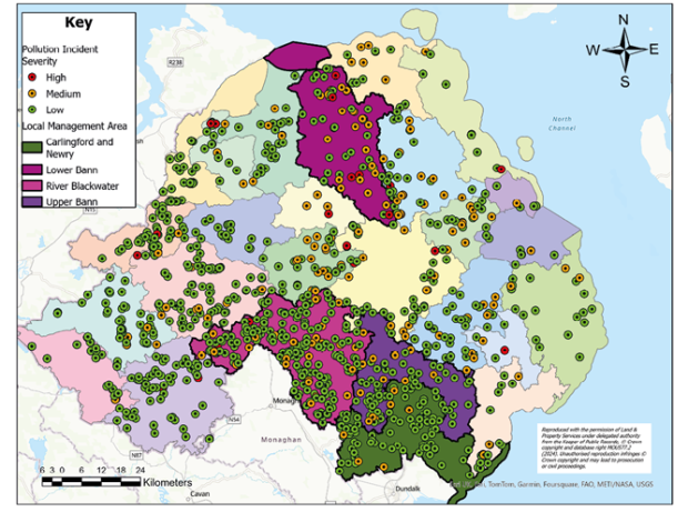 Figure 13. Substantiated agricultural pollution incident severity by Local Management Area, 2017 to 2021